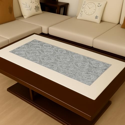 Homerz Premium Table Runner, PVC, Size- 92x34 cm | Waterproof, Heat Resistant, Non-Slip, Easy to Clean Soft Table Runner for Coffee Table, Dining Table and Centre Table. (Silver Circles)