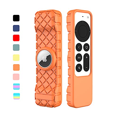 Remote Case for Apple Siri Remote 2021/2022 (2nd/3rd Gen) Anti-Lost Anti-Slip Durable Silicon Shockproof Rubber Cover for Apple 4K HD TV Siri Remote (2nd/3rd Gen) AirTag Applicable (Orange)