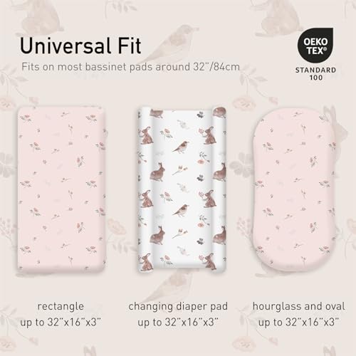 Image of Gllquen Baby Bassinet Sheets 2-Pack for Baby Girl Boy Pink Rabbit