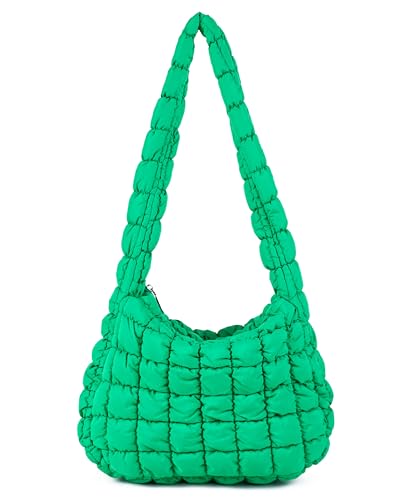 Rejolly Bolsa de ombro acolchoada para mulheres, bolsa de mão acolchoada leve de nylon, bolsa grande acolchoada macia, Verde
