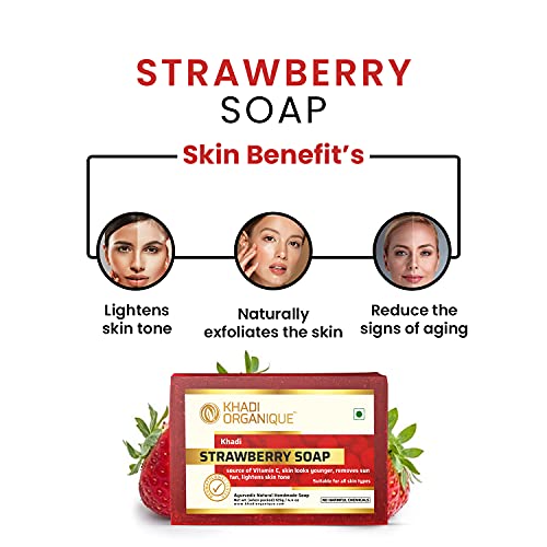 Image of Khadi Organique Handmade Strawberry Soap With Essential Oil Pack Of 3