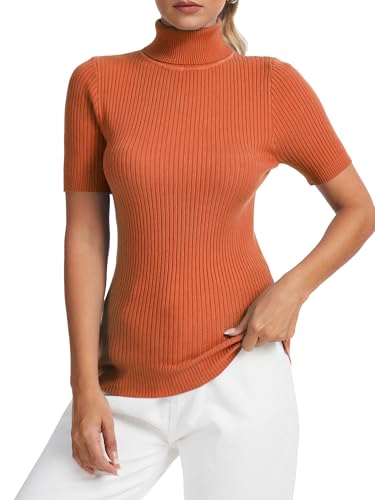 Women's Fall Short Sleeve Sweater Turtleneck Pullover Tops Winter Basic Ribbed Knit Slim Fitted Casual Shirts2