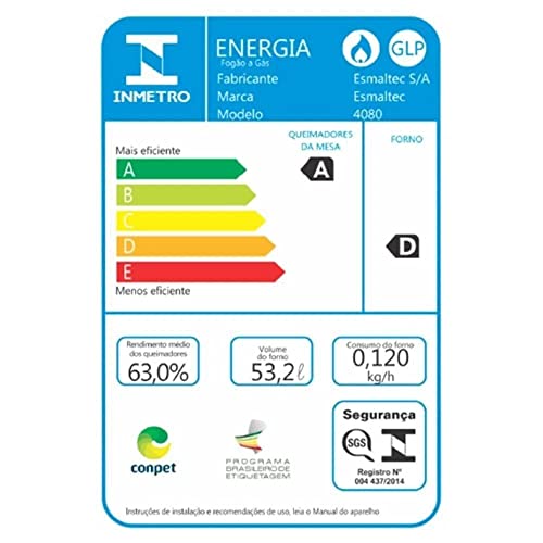 Fogão 4 Bocas Bali sem Acendimento Automático Forno 56L, Branco, Esmaltec