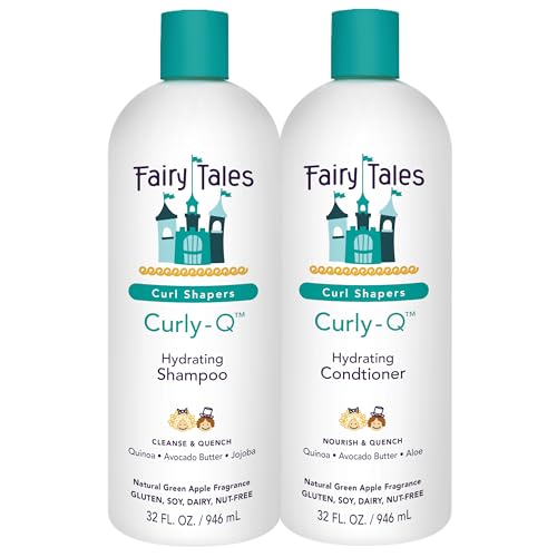 Fairy Tales Curly-Q Hydrating Shampoo and Conditioner for Kids - Paraben Sulfate Gluten and Nut Free - For All Curl Types Including Multi Cultural Hair 32 Oz (2 Pack)