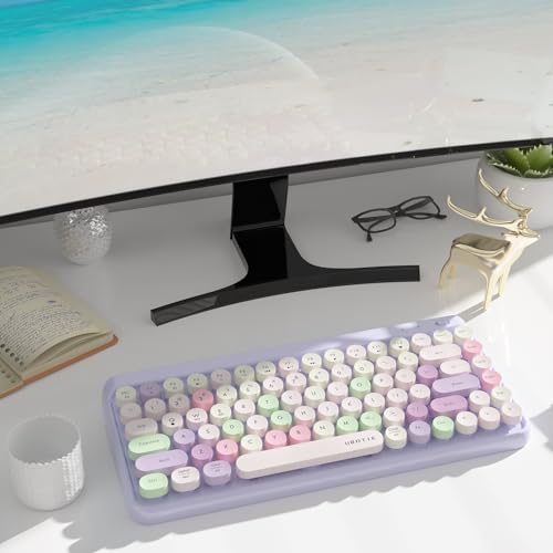 Image of UBOTIE Portable Bluetooth Colorful Computer Keyboards, Wireless Mini Compact Retro Typewriter Flexible 84Keys Design Keyboard (Purple-Colorful)