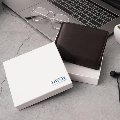 Genuine Leather Wallet for Men Slim Rfid Blocking Bifold 2 ID Window With Gift Box (Brown)2