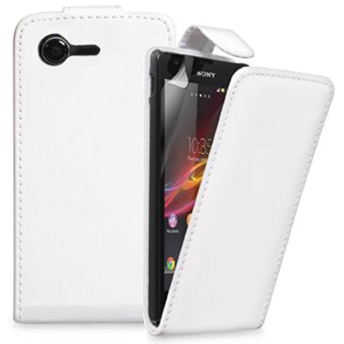 VCOMP® Housse Coque Etui Rabattable en Simili Cuir pour Sony Xperia M C1904/ C1905 - Blanc