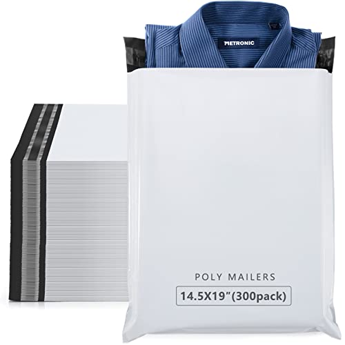 Image of Metronic Poly Mailers 14.5x19 Inch 300Pack Large Shipping Bags for Clothing | Self Seal Waterproof Shipping Envelopes for Clothes Thick Mailing Packaging Bags for Small Business E-commerce in White