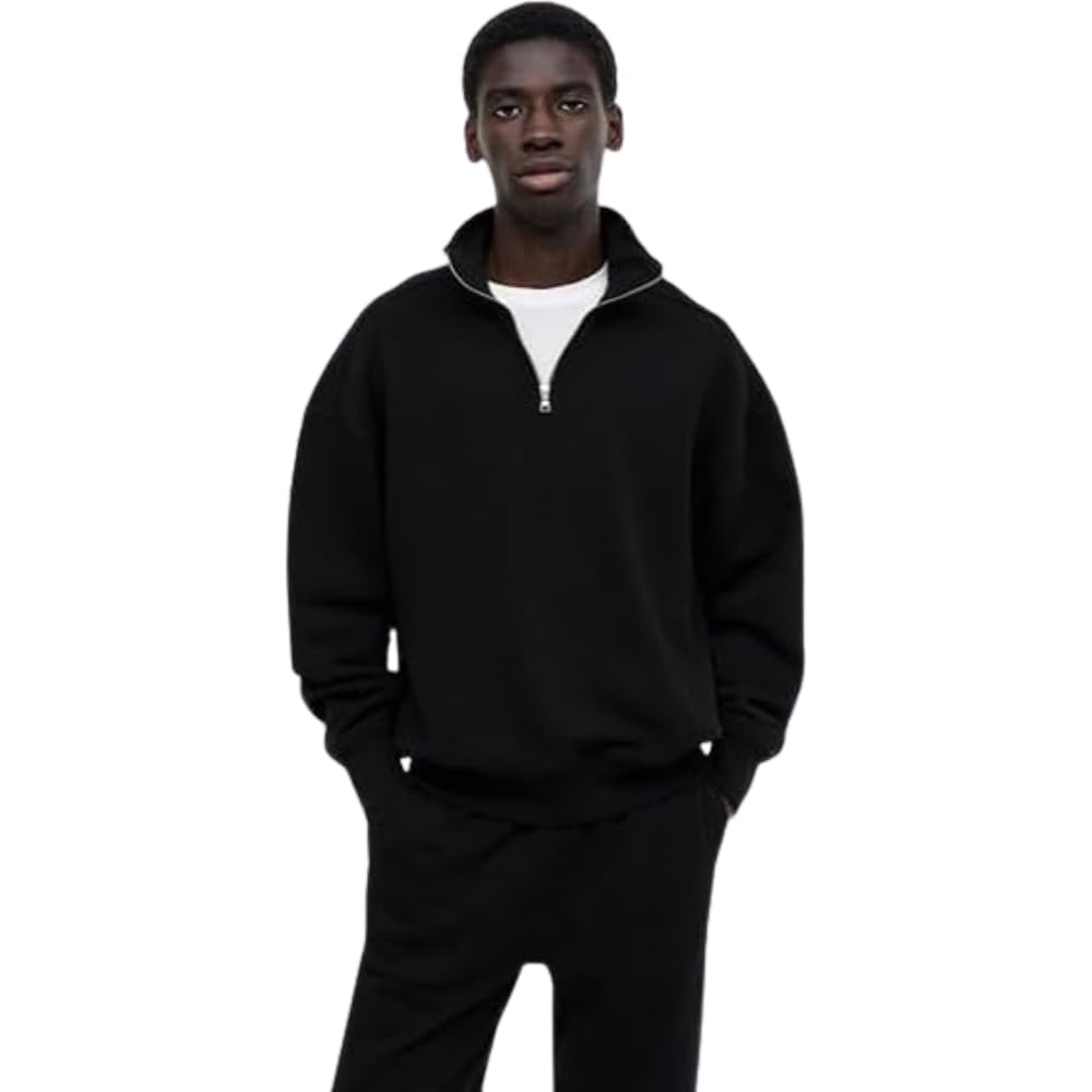 a to z creation Solid Oversized Halfzipper Long Sleeves Fleece Hooded Neck Sweatshirt for Men's | Black, Medium-picture-43