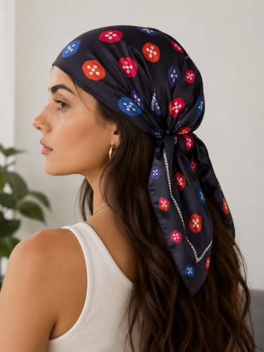Image of Ravaiyaa - Attitude is everything Women Printed Silk Bandana 21 x 21 Inch Square Headband & Hair Wrap, Soft & Versatile | Fashion Neck Wrap