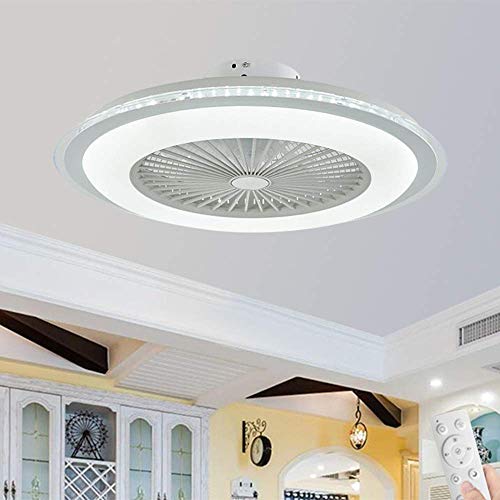LAKIQ 23.5’’ Round Remote Ceiling Fan with Lights 3-Color Lighting Bedroom Dimmable LED Semi Flush Mount Ceiling Light Modern 2-in-1 Close to Ceiling Fan with Light Fixture (White)