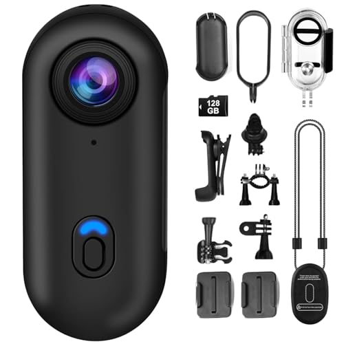 OBEST Mini Action Kamera mit 128GB 360 Action Cam WiFi Bodycam Körperkamera, 1080P Unterwasserkamera 30m Wasserdicht Vlog POV Camera, Magnetisch Motorrad Helmkamera Reiter Sportkamera Zubehö Schwarz