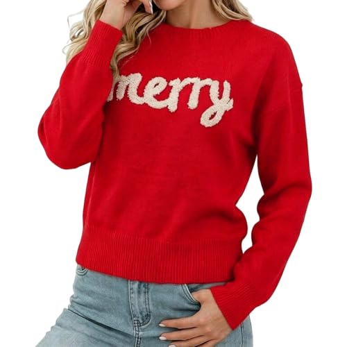 Merry Sweater Women Oversized Knit Pullover Christmas Sweaters Fall Fashion - image 5