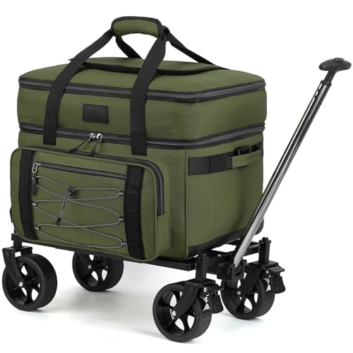 Image of Extra Large Wheeled Portable Cooler Bag 85 Cans Double Deck Heavy Duty Rolling Insulated Cooler with All-Terrain Wheels Leakproof Tactical Soft Sided Cooler for Beach Camping Picnic Travel