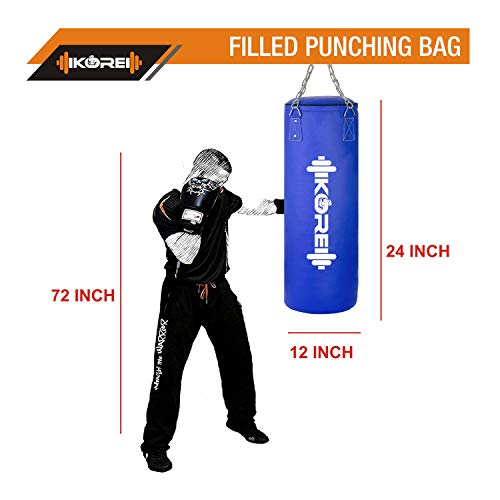 Image of KORE Phantom 2 Feet Filled Heavy Blue Punching Bag SRF Material Boxing MMA Sparring Punching Training Kickboxing Muay Thai with Rust Proof Stainless Steel Hanging Chain