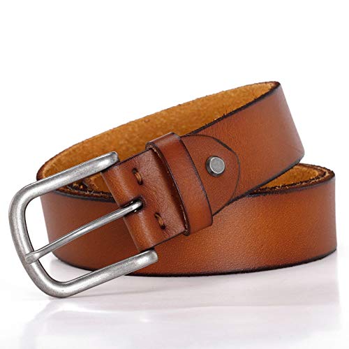 Belt For Men Full Grain Leather Belt With Classic Ancient Silver Singe Prong Buckle 1.5