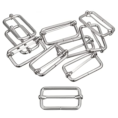sourcing map Deslizantes Hebillas, 10uds 38x20x3,8mm Metal Rectángulo Ajustador Tri-deslizante Hebilla Rodillo Pasador Correa Ajustador para Cinturón Bolsos DIY Accesorio, Plateado Tono