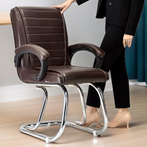 Image of Special Director Principal Manager Office Visitor with arm Rest with Double Pipe Frame and Cushioned seat Back (1, Coffee, Double Pipe Chrome Frame)