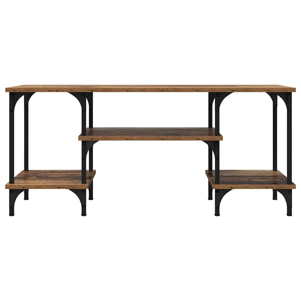Szafka pod telewizor o wyglądzie starego drewna, 102 x 35 x 45,5 cm, drewno kompozytowe, żelazne nogi, konsola medialna z 4 półkami, uniwersalna podstawka pod telewizor, do salonu, stabilna