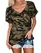Smile fish Women Camouflage Print V-Neck T-Shirt with Pocket (Green,L) SF095