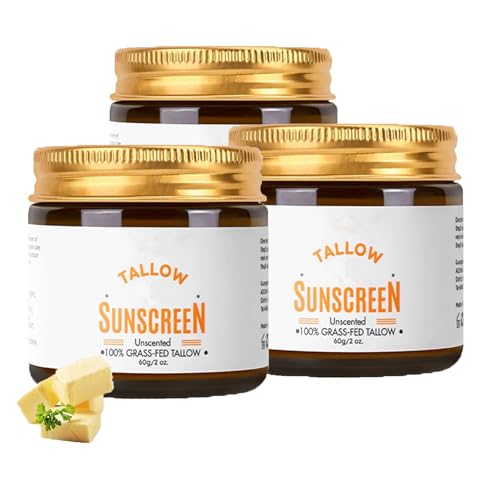 Protector solar de sebo SPF 30, bálsamo solar de sebo natural alimentado con pasto para la piel, crema solar de protección diaria de la piel con fórmula no grasa (3PCS)