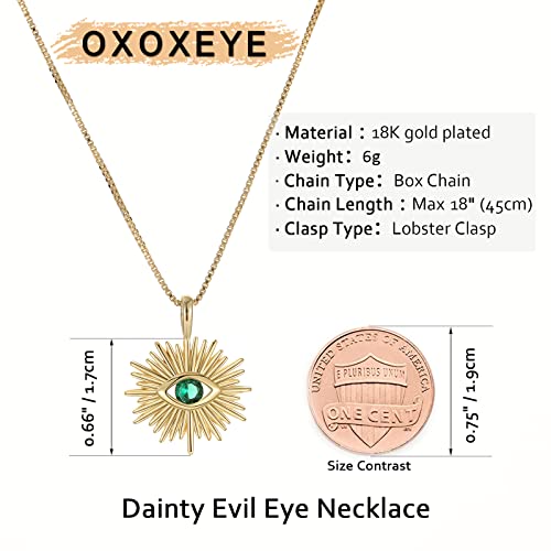 Evil Eye Necklace 18K Gold Plated Necklaces Dainty Sunflower Coin Pendant Thin Gold Chain Cute Smiley Face Beaded Choker Herringbone Necklaces for Women Girls by OXOXEYE2