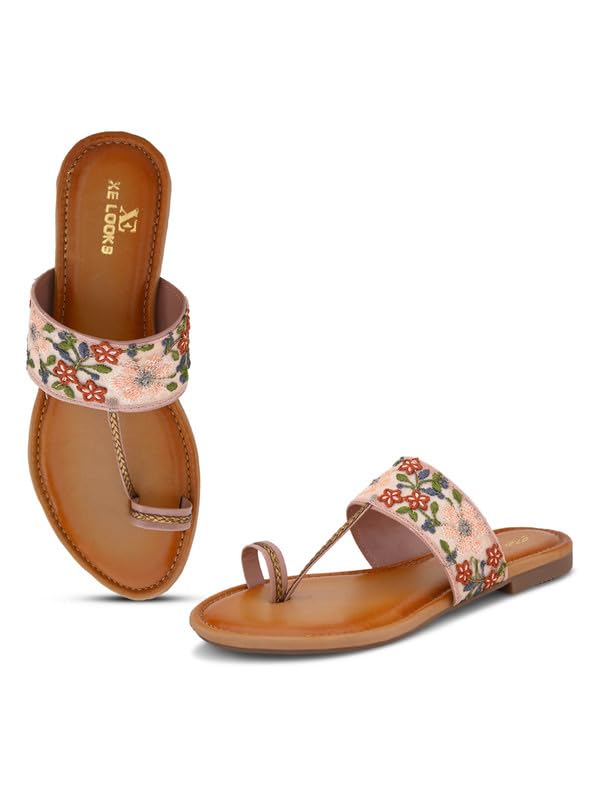 XE Looks Womens Peach One Toe Ethnic Slip-On Flat SlippersComfortable, Embellished & Traditional Footwear For Women & Girls (B0D5CMWP78) Amazon Price History, Amazon Price Tracker