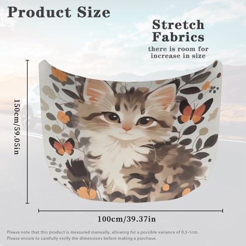 Image of Cat Car Hood Protector, Cute Watercolor Kitten Butterfly Can be Washed, Countryside Flower Field Automotive Exterior Accessories Car Hood Decoration and Protection(3X5FT)