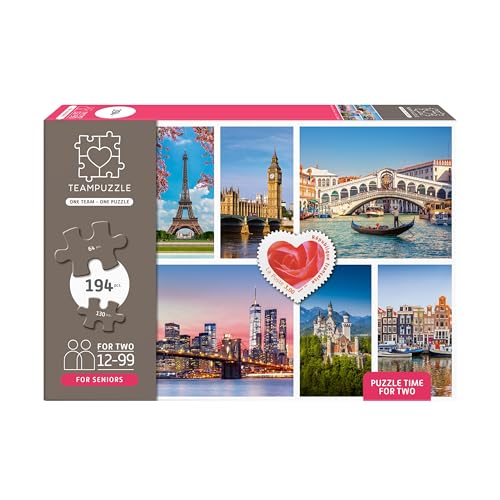 Puzzle für Senioren Städte & Wahrzeichen | TEAMPUZZLE für ältere Menschen | 64 leicht griffige & 130 kniffligere Teile | Gemeinsame Zeit mit Großeltern Eltern & Enkeln