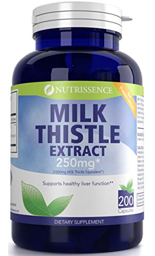 Nutrissence Milk Thistle Extract 250mg – 1000mg Milk Thistle Equivalent – 200 Capsules