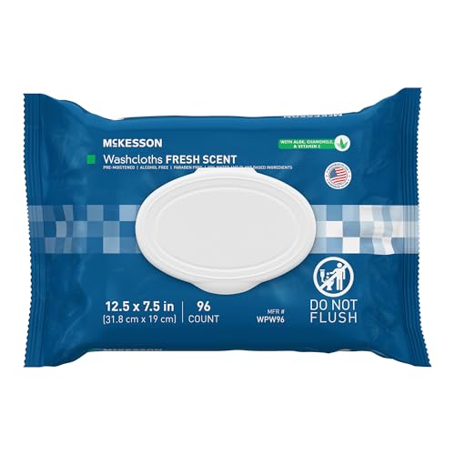 Image of McKesson Washcloth Wipes, Scented, 96 ct | Disposable Wet Wipes for Adults, Alcohol-Free, No-Rinse Formula, Snap Lid Soft Pack