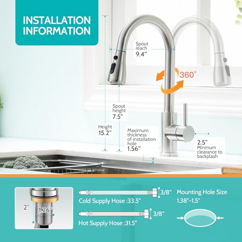Kicimpro KM800-01-06BN Kitchen Faucet With Pull Down Sprayer Brushed Nickel thumb #4