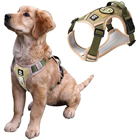 Dog Harness, No Pull Dog Harness, Front Clip Pet Vest Harness with Soft Padded Handle Adjustable Chest Padded Reflective Breathable Mesh, for Outdoor Training Walking (Khaki,S) Cover