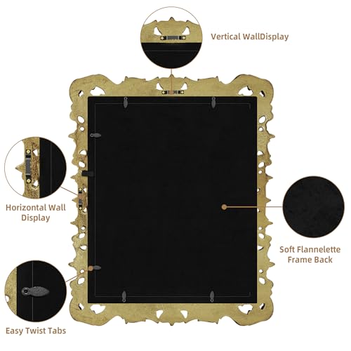 Image of Gold 11x14 Picture Frame Vintage Picture Frames Ornate Baroque | Real Glass, Wall Hanging, Fits 11x14 or Matted to 8x10 Photo