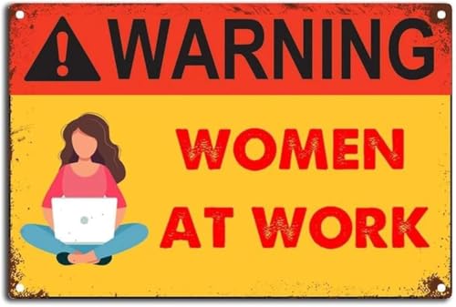 Metal Sign Retro Warning Women at Work Funny Sign for Kitchen Home Bar Man Cave Wall Decor 8 X 12 inch