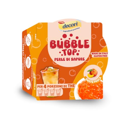 Decorì | Bubble Top Pesca, Perle di Sapore con Cuore Liquido per Bubble Tea e Bevande Fredde o Calde | 4 Porzioni (1 pezzo)