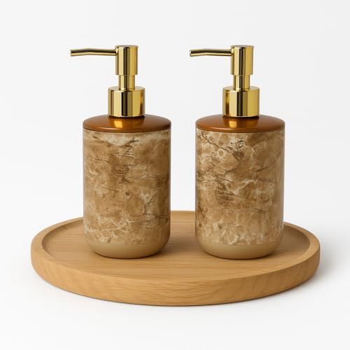 Image of LAGET 300ml Soap Dispenser for Wash Basin - Marble Golden Print | Kitchen and Bathroom Accessories Items | Refillable Handwash Dispenser Bottles- Set of 2 (Brown Twinkle)