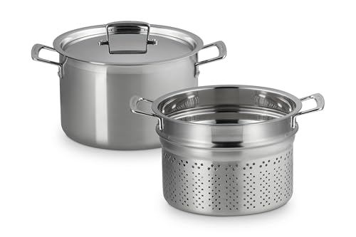 Image of Le Creuset Stainless Steel Classic 3-Ply Deep Pasta Pot and Sieve, 7.5qt