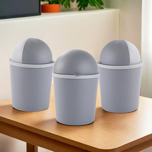 Image of Heart Home Pack of 3 Portable Small 1 Ltr Table Dustbin for Home & Office with Lid & Pedal | Lightweight Mini Dustbin for Kitchen /Bedroom - Ideal for Desk & Countertops | Light Grey
