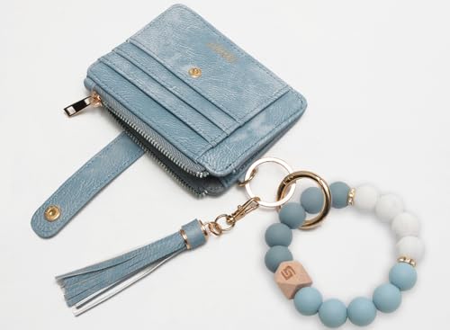 Image of COOLANS Silicone Bracelet Wristlet Wallet Credit Card Holder RFID ID Window Key Ring Tassel Slim Wallet Women Keychain Purse