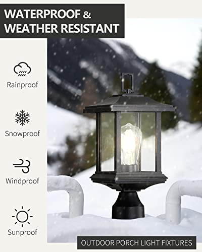 Eietonte Outdoor Post Light, 2 Pack Exterior Waterproof Pole Lanterns With Pier Mount, Black Post Lighting Fixture With Clear Glass Shade, Anti-Rust Cast Aluminum E26 Socket Post Lamp For Patio Garden #TOP1