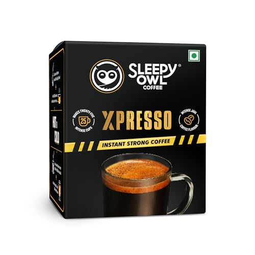 Image of Sleepy Owl Xpresso Instant Coffee Sachets | Pack of 25 | Dark Roast Intense Java Flavor | Bold & Strong | Convenient On-The-Go Sachets
