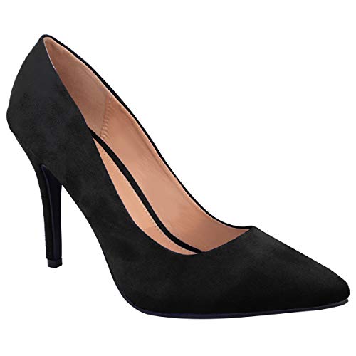 Womens Ladies Low MID HIGH Heel Pointed Toe Pumps Smart Office Work Court Shoes Size (UK 5 / EU 38 / US 7, Black Suede)