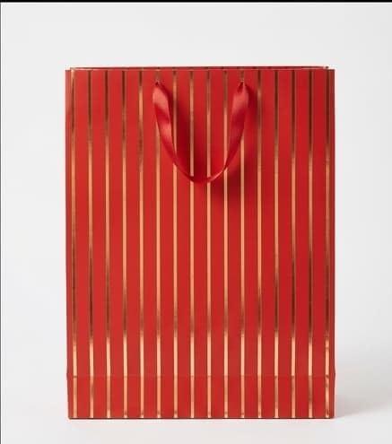 PaperAura Premium Gift Bag with Rope Handles | Luxury Paper Carry Bag for Gifts, Return Gifts, Shopping & Festive Packaging | Reusable Designer Gift Bag 13 x 4.5 x 17 Inches (Red, Pack Of 8, Design 3)