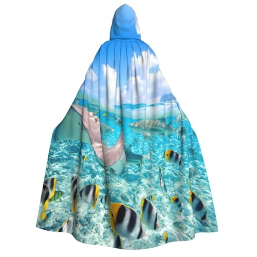 Cape à capuche Halloween avec imprimé poissons colorés costume cosplay