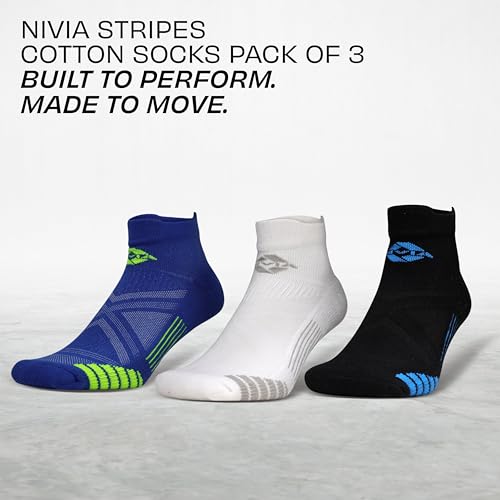 Image of Nivia Stripes 2.0 Training Socks for Men, Ankle Length Sports Socks with Soft Stretchable Fabric, Breathable & Moisture-Wicking, Cushioned Comfort, Ideal for Gym, Running & Everyday Use, Pack Of 3