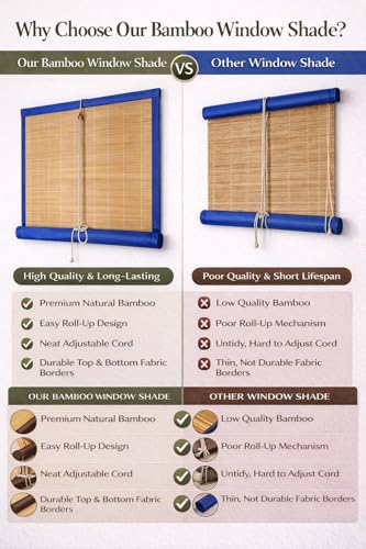 Image of Water Proof Bamboo Curtains for Balcony Roller Rollup Blinds, Bamboo Chick Curtain, for Rain, Sunlight, Dust & Cold Air Protection (Color-Blue,3ft x 8ft (W x H)