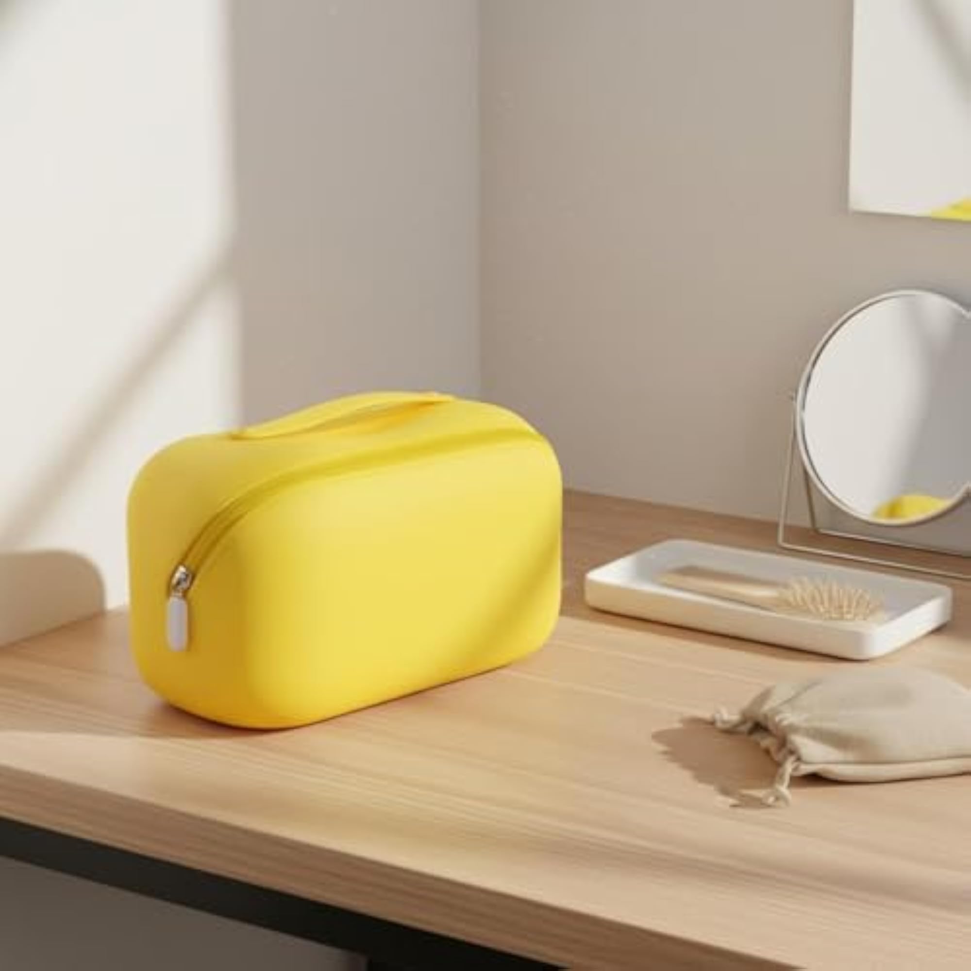 Large Capacity Yellow Silicone Waterproof Makeup Bag, Portable