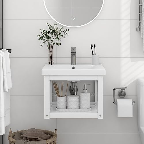Soporte para lavabo de pared blanco: base de hierro resistente para aseos pequeños 3