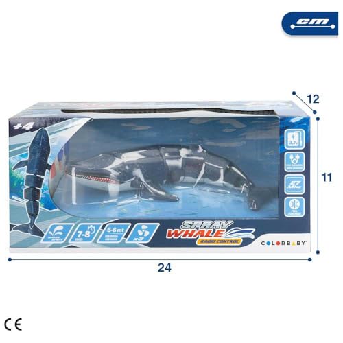 Colorbaby 47671 Racing Boat Balena Radiocomandata, 20 X 9 X 3,5 Cm, Telecomando, 6 Direzioni, Frequenza 27 Mhz, Portata 5-6 M, Giocattoli Radiocomandati, Animali Giocattolo Realistici, +4 Anni - 7